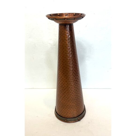Hammered Copper Candle Holder Taper Rivet Top Velvet Base 12" High - Picture 3 of 11
